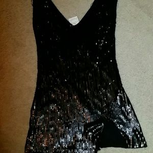 Free People NWT  black sequined side slit mini  Dress SEXYAF!!!